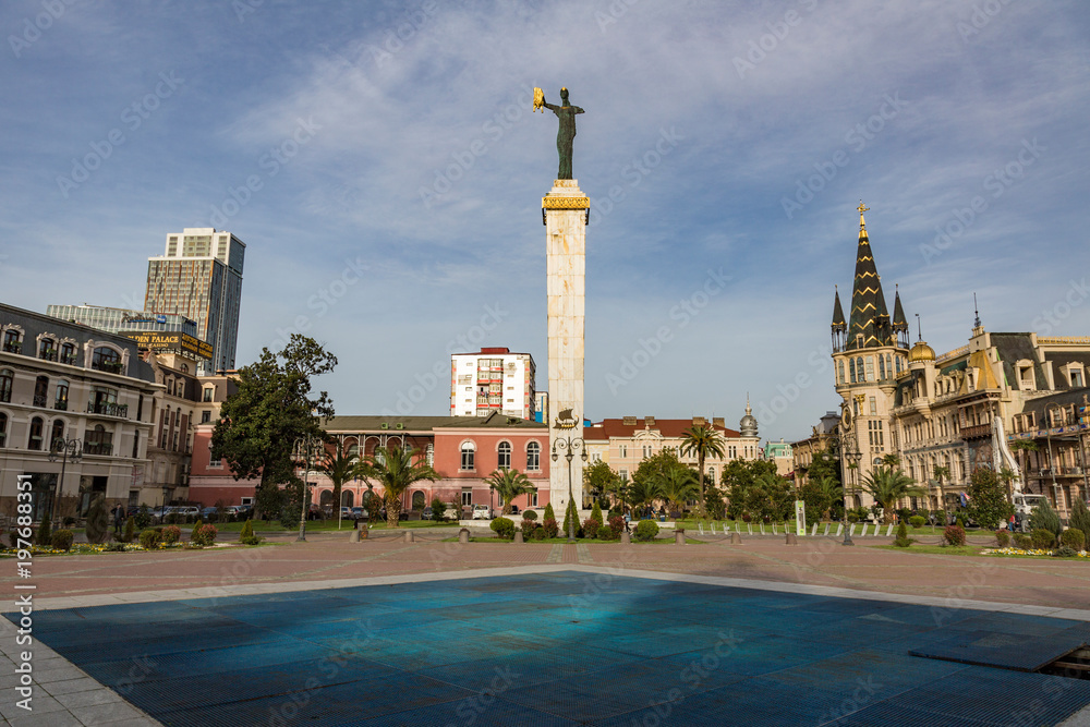 BATUMI, GEORGIA - MARCH 17, 2018: The statue of Medea is located in the heart of the city. Symbol of wealth and prosperity of the country. Located on the Square of Europe
