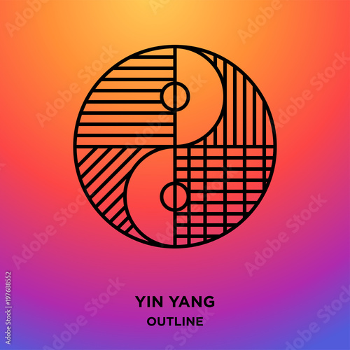 yin yang outline on purple background, divided to 4 sections