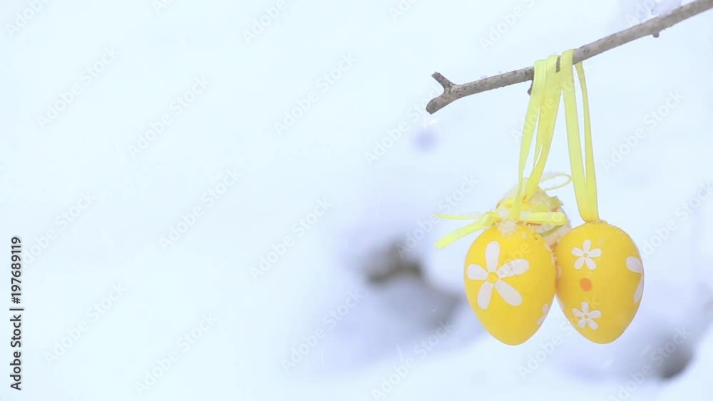 Easter eggs in winter snow
