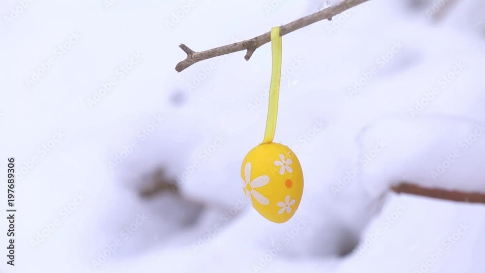Easter eggs in winter snow
