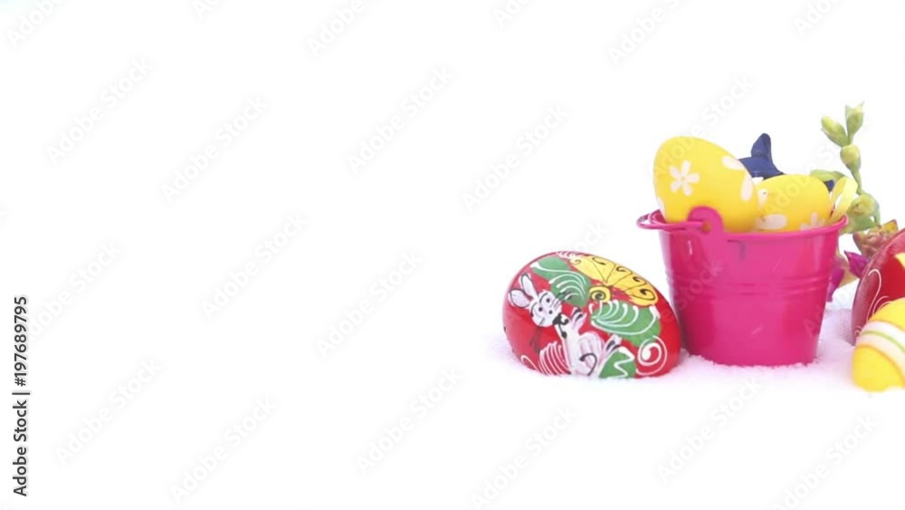 Easter eggs in winter snow
