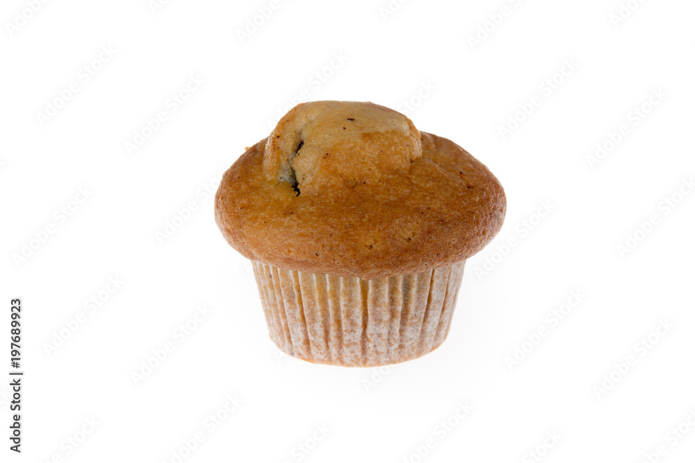 Delicious Chocolate chip muffin cup cake closeup isolated on white background Delicious Chocolate chip muffin cup cake closeup isolated on white background