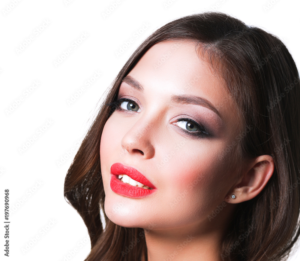 Portrait of beautiful young woman . Isolated on white background Portrait of beautiful young woman . Isolated on white background