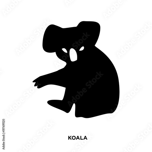 Photography koala silhouette on white background, in black