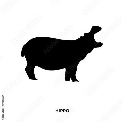 Valokuvatapetti hippo silhouette on white background, in black,roaring