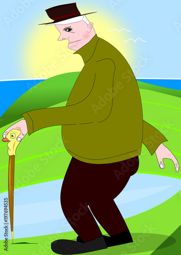 Anciano dando un paseo por la naturaleza.