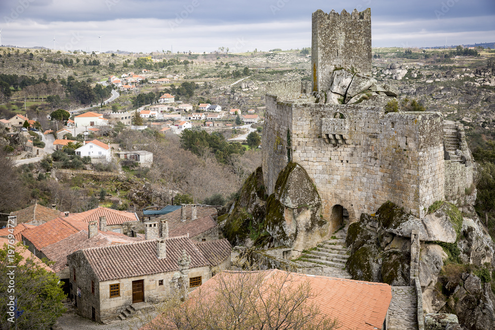 a view over Sortelha village and the castle, Sabugal, Portugal