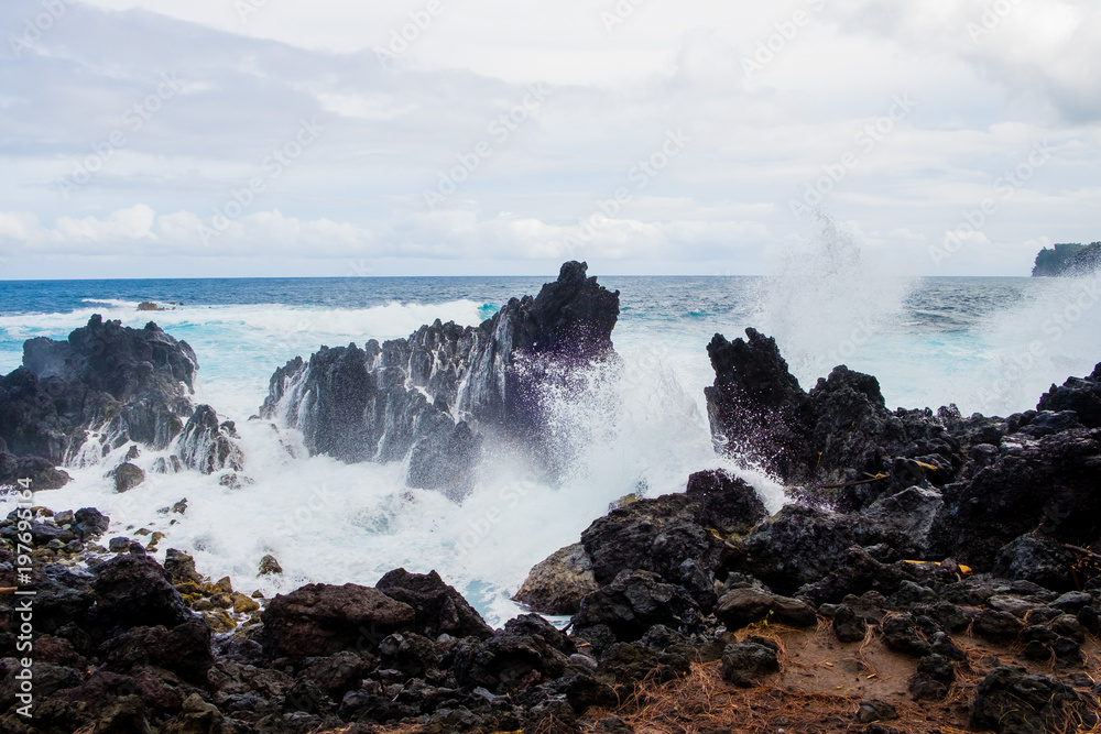 Fototapeta premium Large Waves Crashing Over Rocks