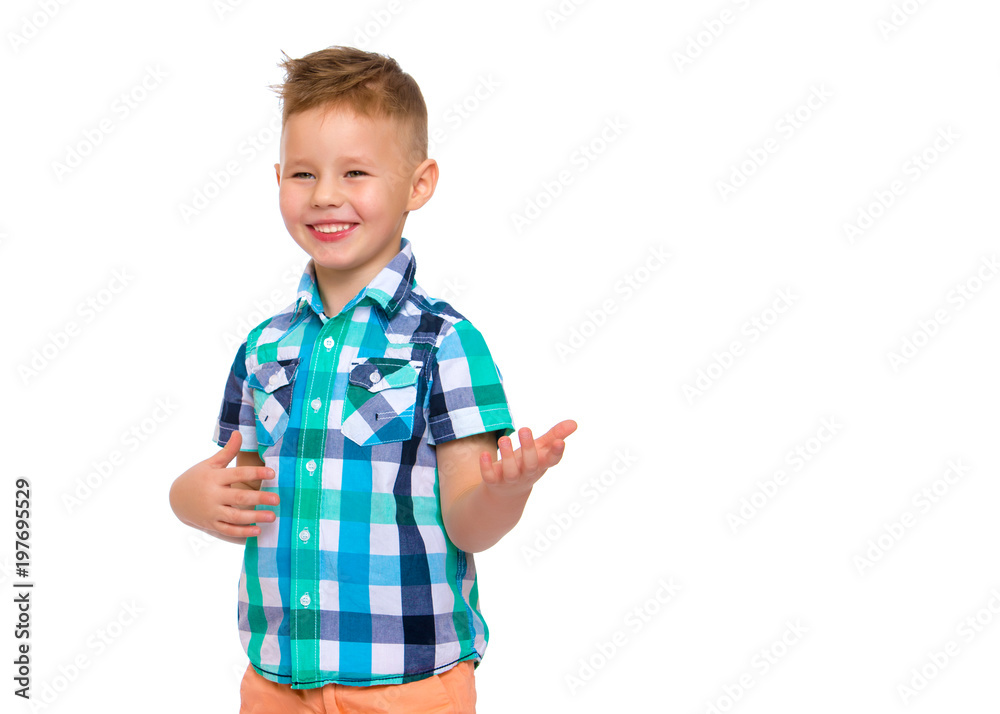 The little boy points to something. The little boy points to something.