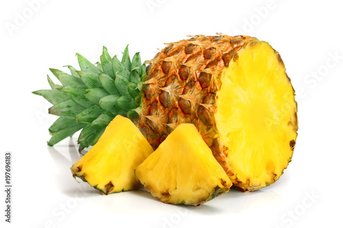 pineapple with slices isolated on white background