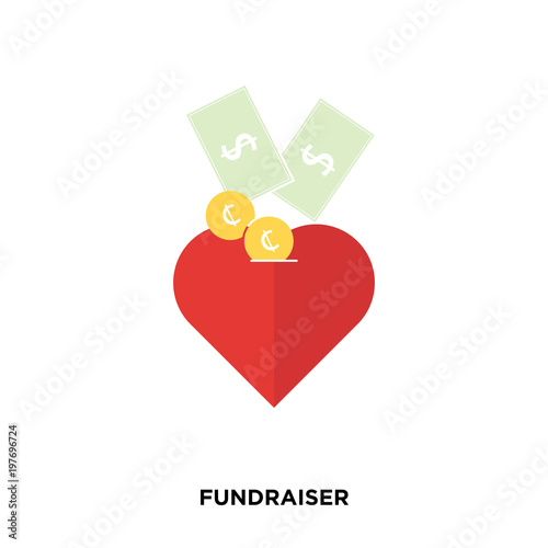 fundraiser icon on white background, in red, vector icon illustration