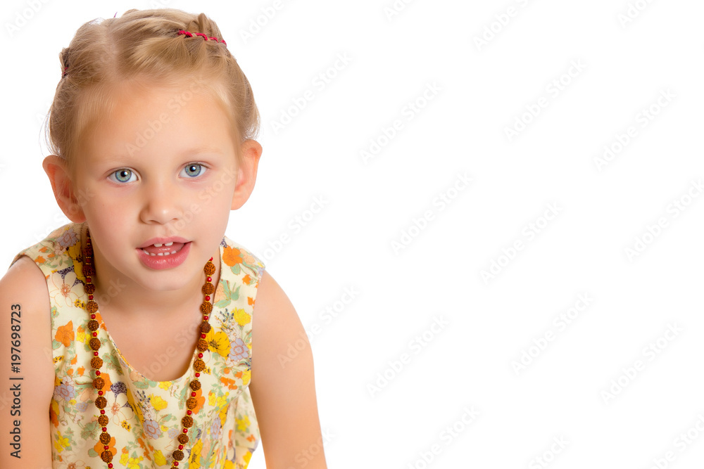 Fashionable little girl in beads. Fashionable little girl in beads.