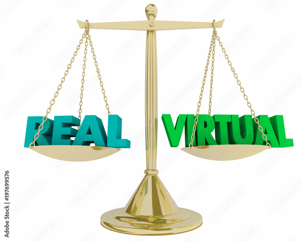 Real Vs Virtual World Reality Mixed AR VR Scale 3d Illustration Real Vs Virtual World Reality Mixed AR VR Scale 3d Illustration