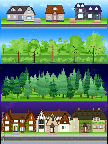 Suburb Buildings Scene Vector Illustration Collection
