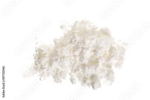 starch heap pile isolated on white background. Top view. Flat lay