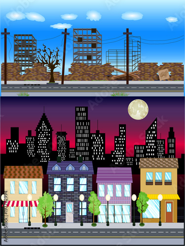 Commercial Downtown Buildings Scene Vector Illustration Collection