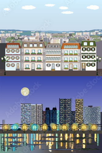Parisian Style European Generic Buildings - Day to Night Vector Kit