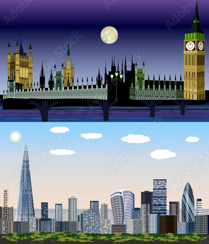 London, United Kingdom, Europe - Day to Night Vector Kit
