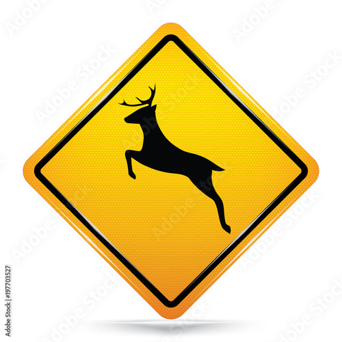 International  Deer Crossing Symbol,Yellow Warning icon on white background, Attracting attention,Compulsory, Control ,practice, Security first sign, Idea for graphic,web design,vector,EPS10.
