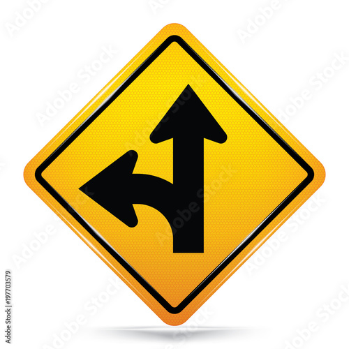 Free Download International left Turn Split Symbol,Yellow Warning icon on white background, Attracting attention,Compulsory, Control ,practice, Security first sign, Idea for graphic,web design,vector,EPS10. - GFXLoad