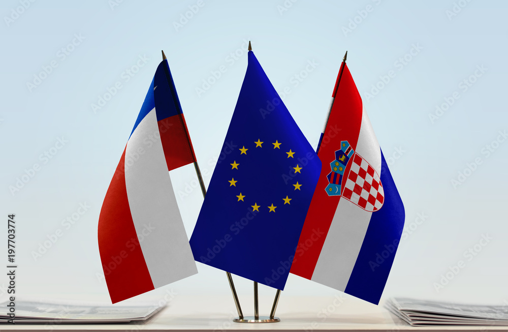 Flags of Chile European Union and Croatia