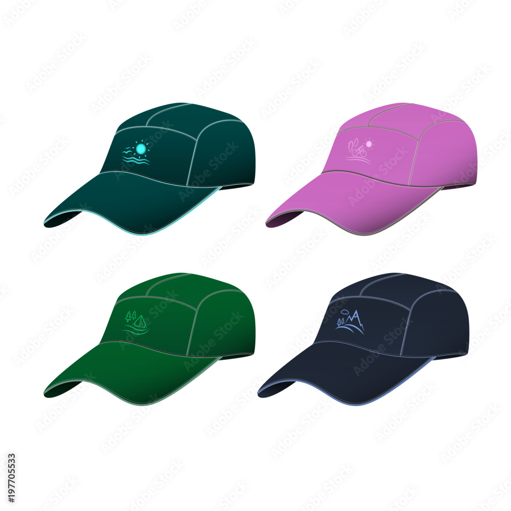 Fototapeta premium Tourist caps with stripes. Vector