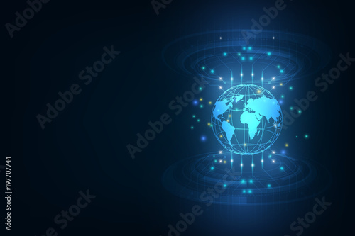 Best Internet Concept of global business. Globe, glowing lines on technological background. Electronics, Wi-Fi, rays, symbols Internet, television, mobile and satellite communications