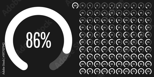 Set of circular sector percentage diagrams from 0 to 100 ready-to-use for web design, user interface (UI) or infographic - indicator with white