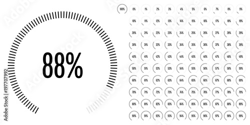 Set of circular sector percentage diagrams from 0 to 100 ready-to-use for web design, user interface (UI) or infographic - indicator with black