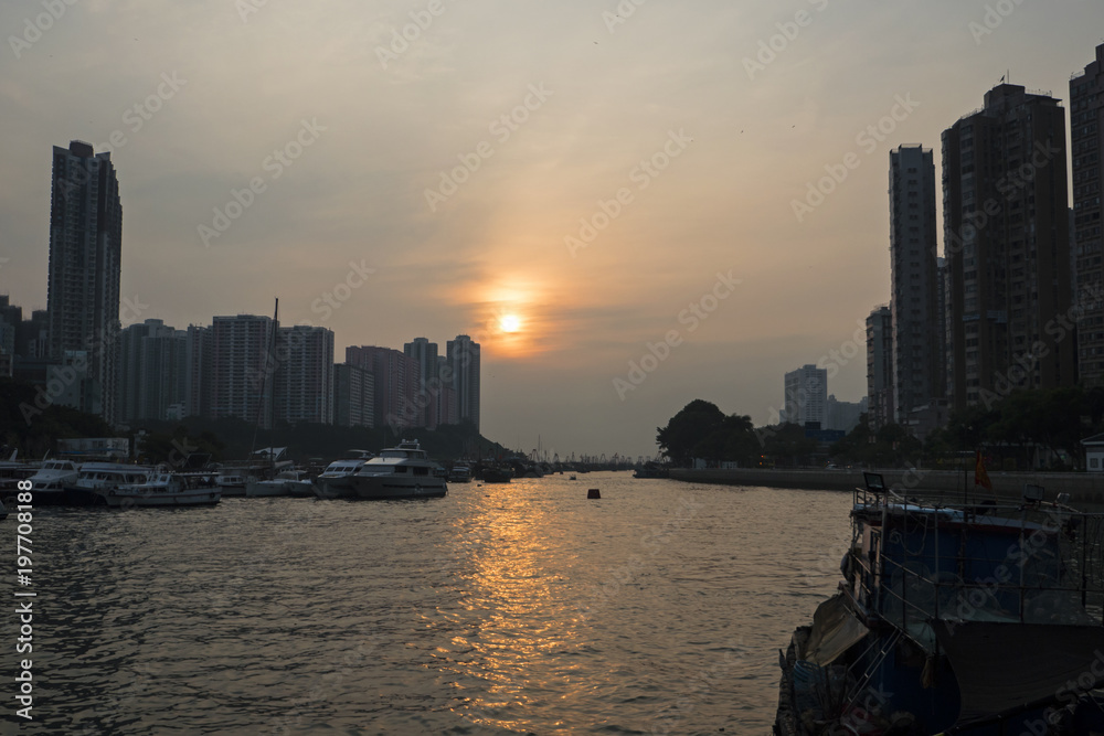 Sunset on Hong Kong Bay, China