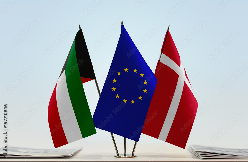 Flags of Kuwait European Union and Denmark