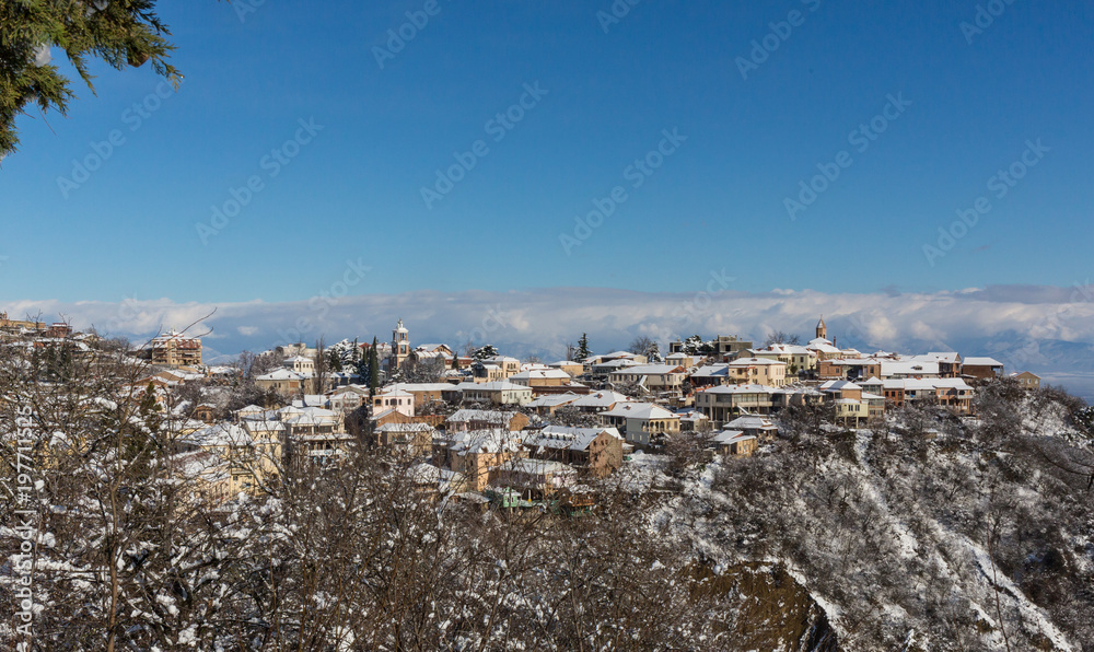 The winter view of Sighnaghi Signagi old town at winter in Kakheti region, Georgia