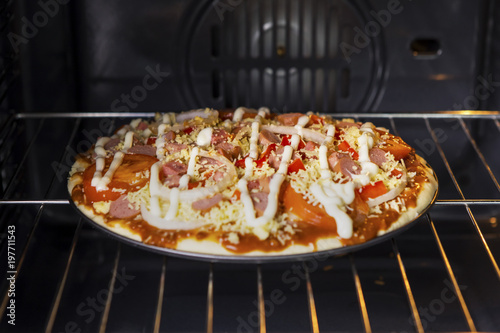 Yummy pizza baked in the oven