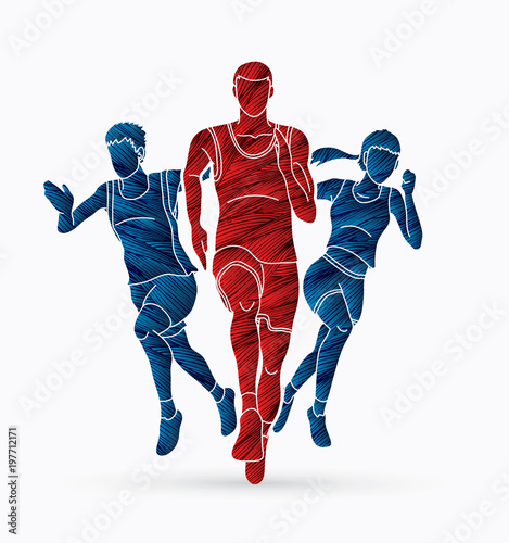 Marathon runner, Sprinter front view designed using grunge brush graphic vector