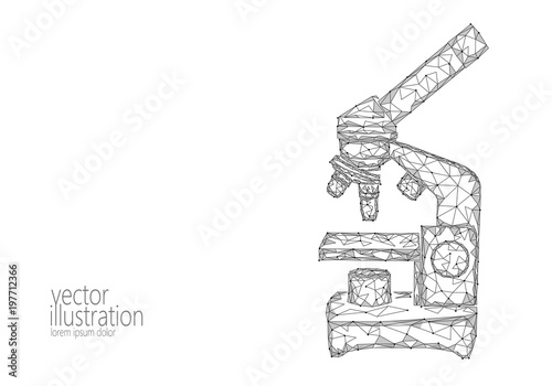 Microscope science medicine business equipment. Low poly polygonal triangle white monochrome point connected line analysis research microbiology lab laboratory vector illustration