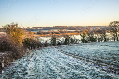 Winter landscapes in Combe Valley, East Sussex, England