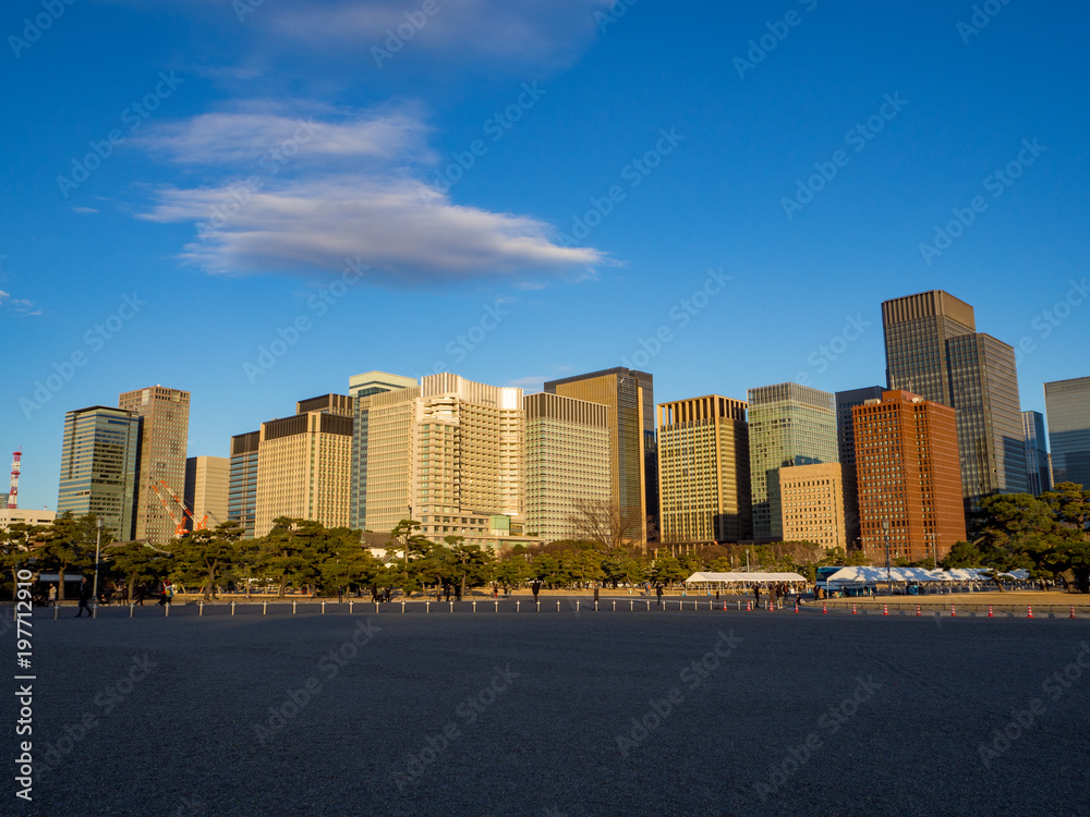 Tokyo Marunouchi buildings at sunset time Tokyo Marunouchi buildings at sunset time