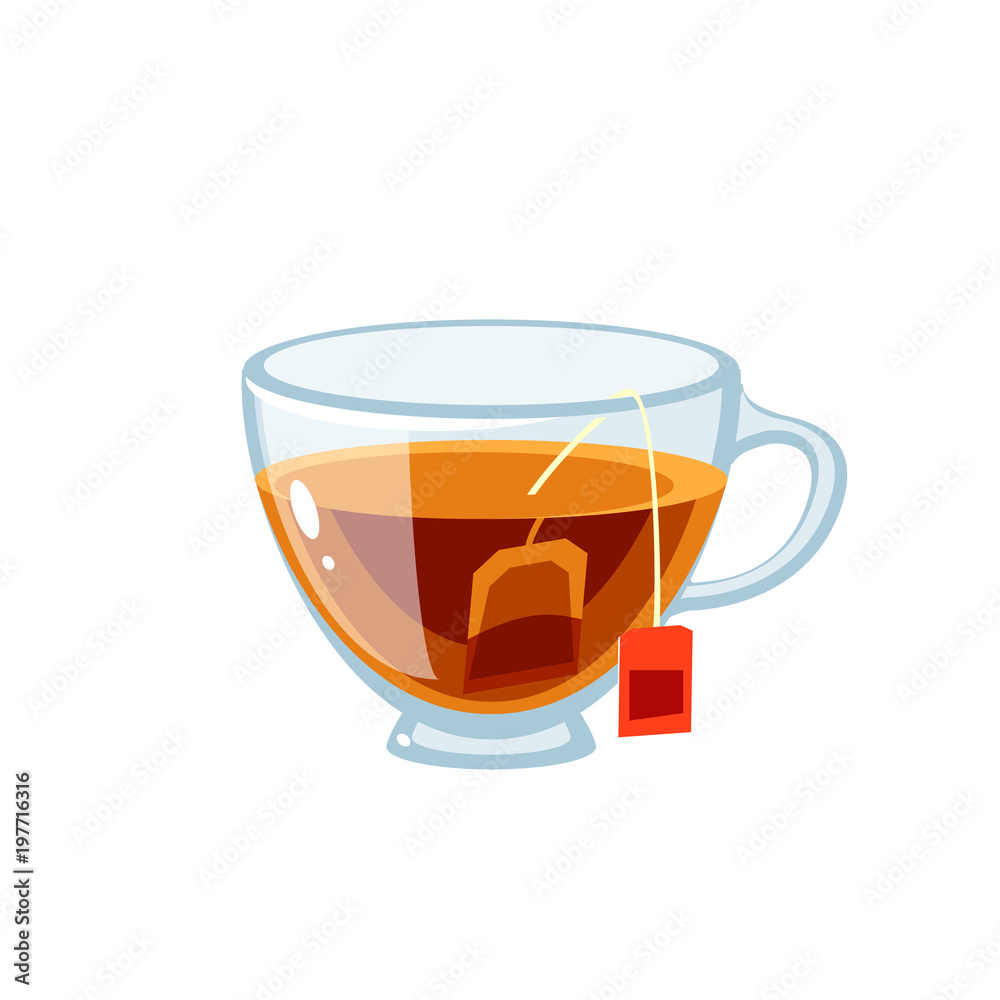 Transparent glass cup full of tea, with tea bag. Vector illustration cartoon  flat icon isolated on white. Stock Vector | Adobe Stock