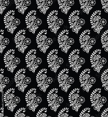 Seamless black and white small floral pattern