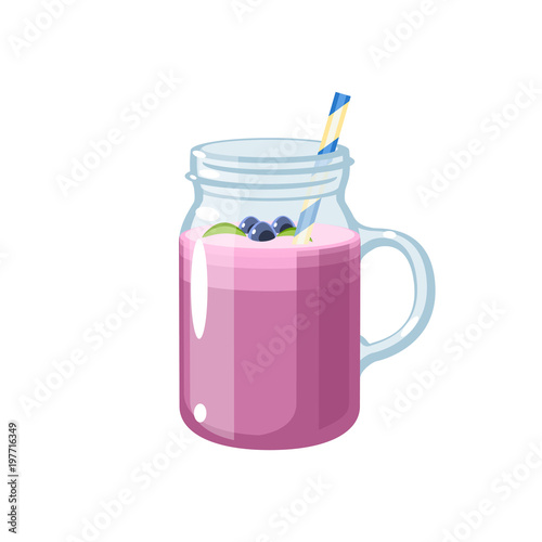 Jar of smoothie with straw. Vector illustration cartoon flat icon isolated on white.