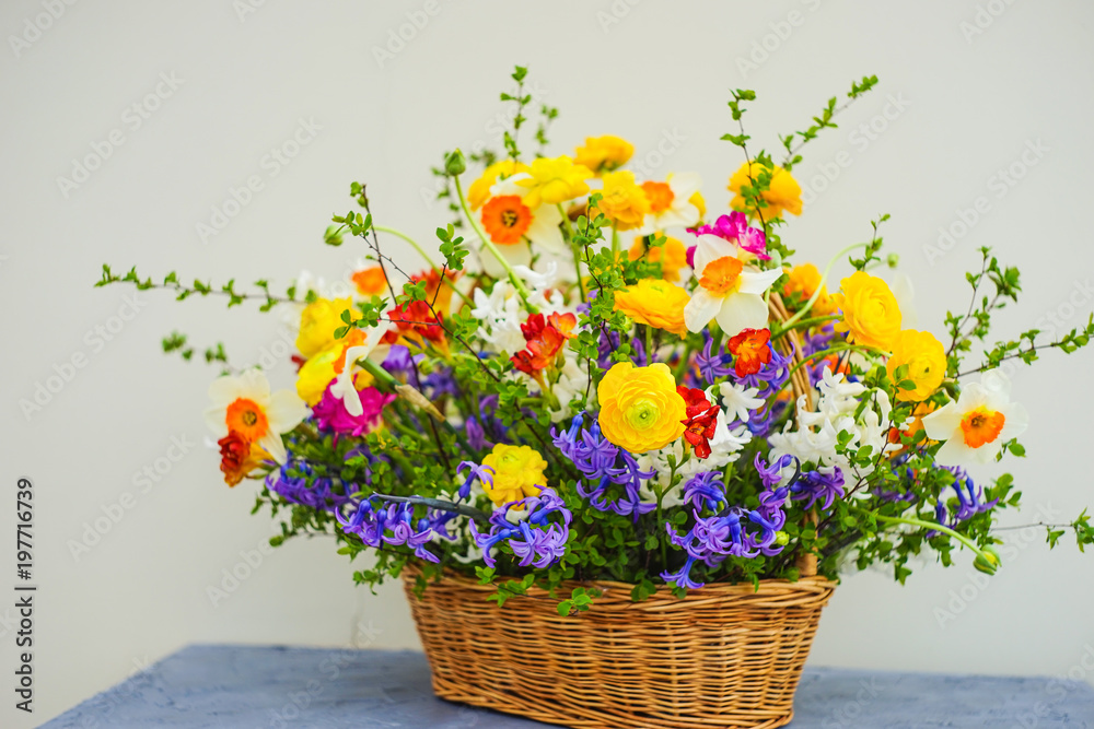 Summer bouquet with bright yellow and white flowers