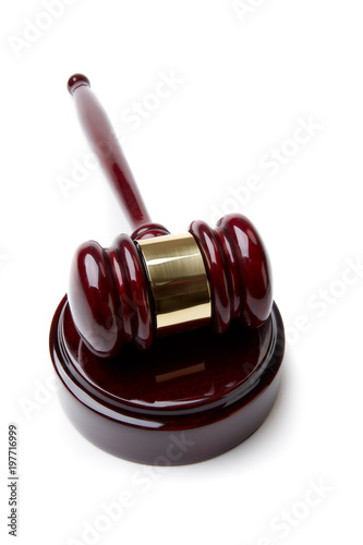 Gavel on white background with sound block