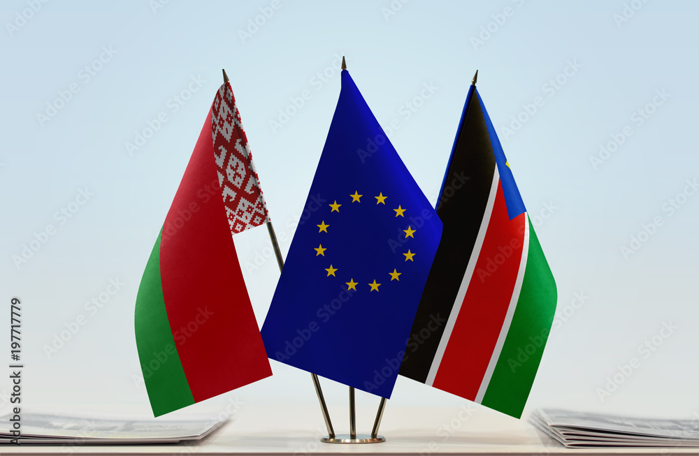 Flags of Belarus European Union and South Sudan