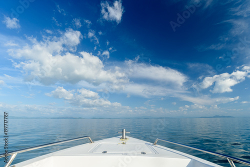 head boat on sea,ocean beautiful blue sky with cloud,summer relax