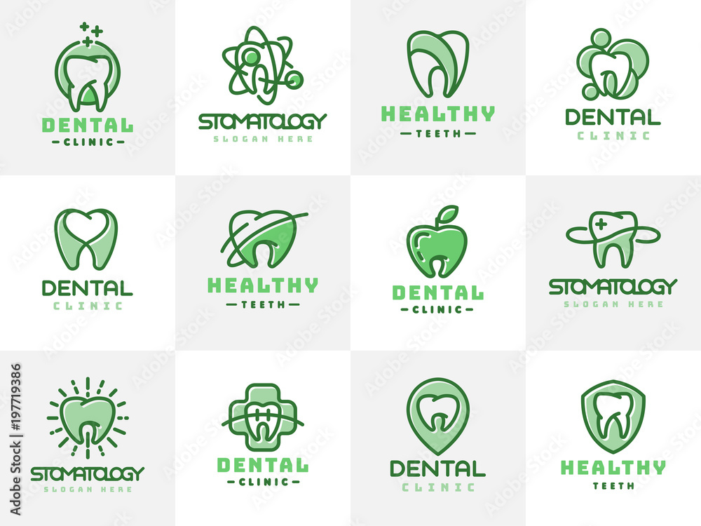 Fototapeta premium Wektor ilustracja szablon ochrony etykiety dentystycznej streszczenie stomatologia usta graficzny element ustny