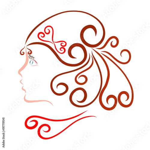 Girl with beautiful hair and hearts, profile
