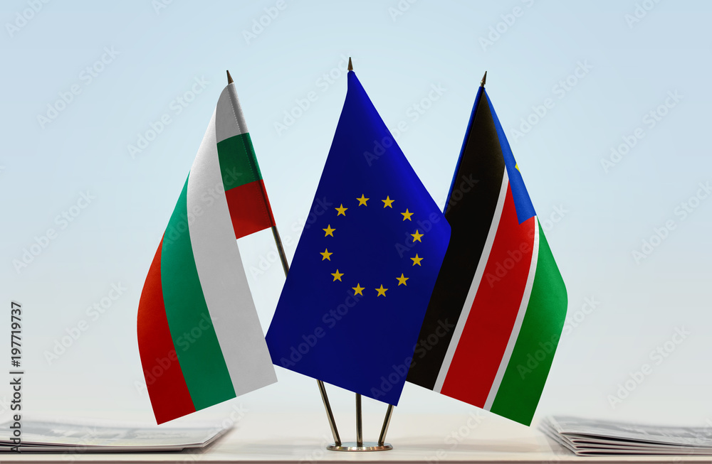 Flags of Bulgaria European Union and South Sudan