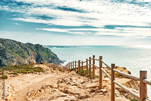 Beautiful seascape in warm colors. View of the Atlantic Ocean from Cape Rock  Cape Rock  Sintra  Portugal