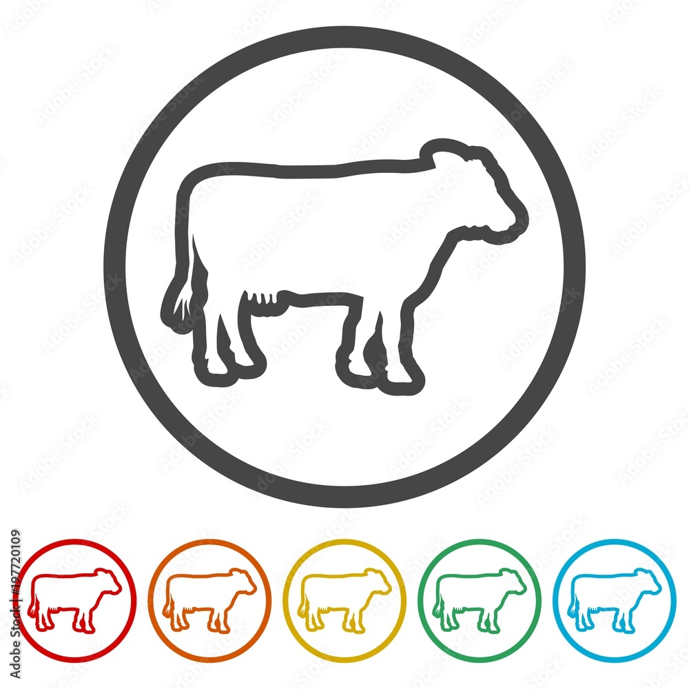 Cow silhouette icon, 6 Colors Included Cow silhouette icon, 6 Colors Included