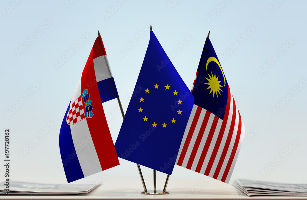 Flags of Croatia European Union and Malaysia